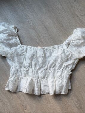 Showpo White Smocked Crop Top with Puff Sleeves